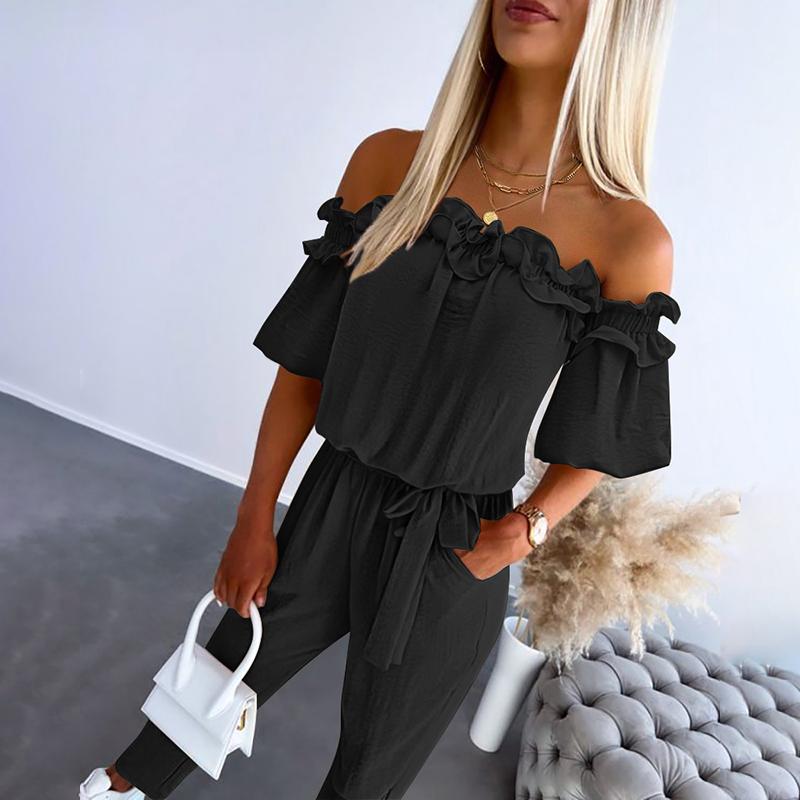 MILA™ – Chic Off Shoulder Frill Tie-Waist Jumpsuit