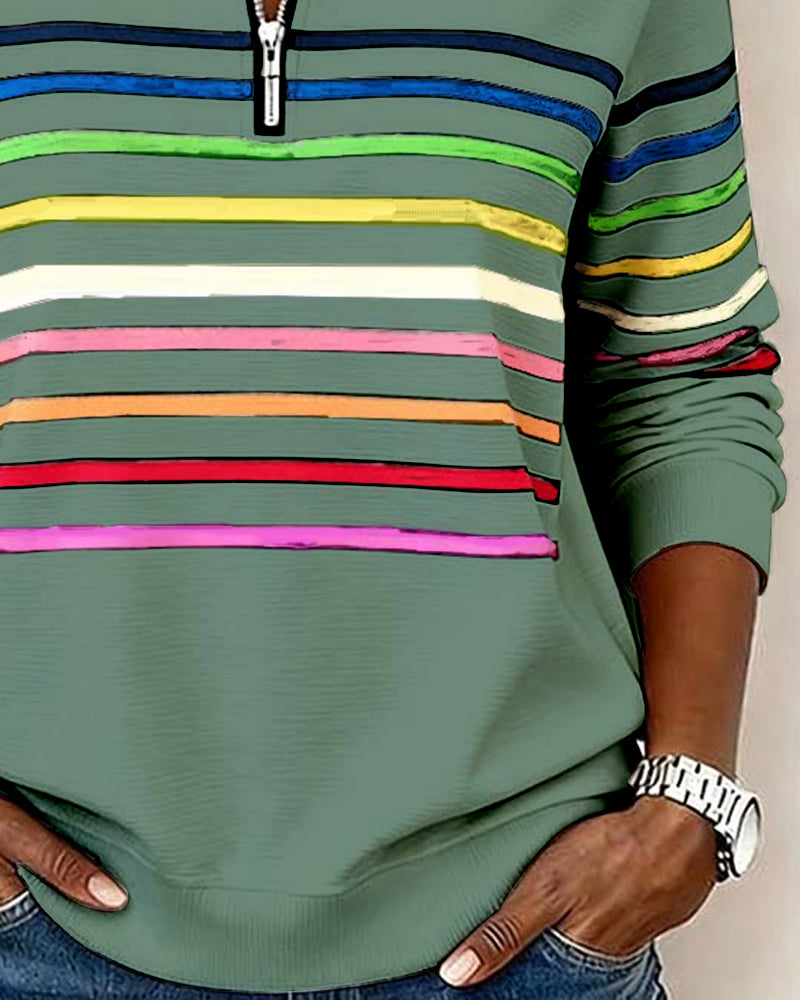 Rosetta | Striped Half Zip Sweatshirt For Women