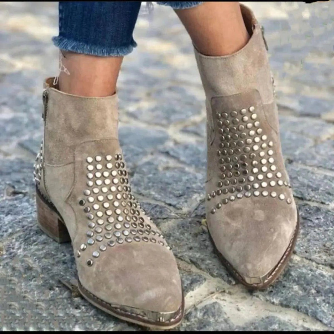 Benedetta | Suede Block Heel Ankle Boots With Studs For Women