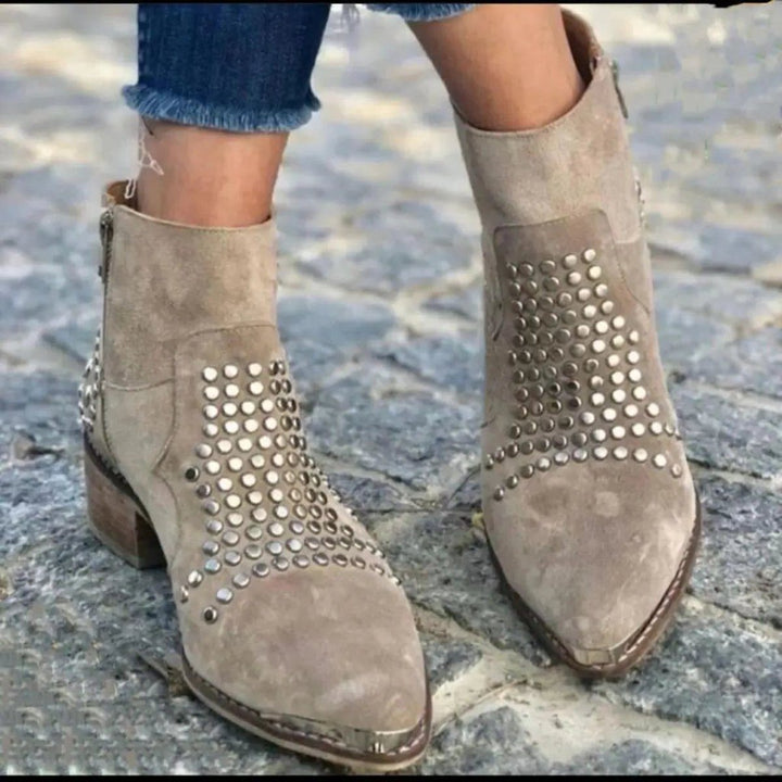 Benedetta | Suede Block Heel Ankle Boots With Studs For Women