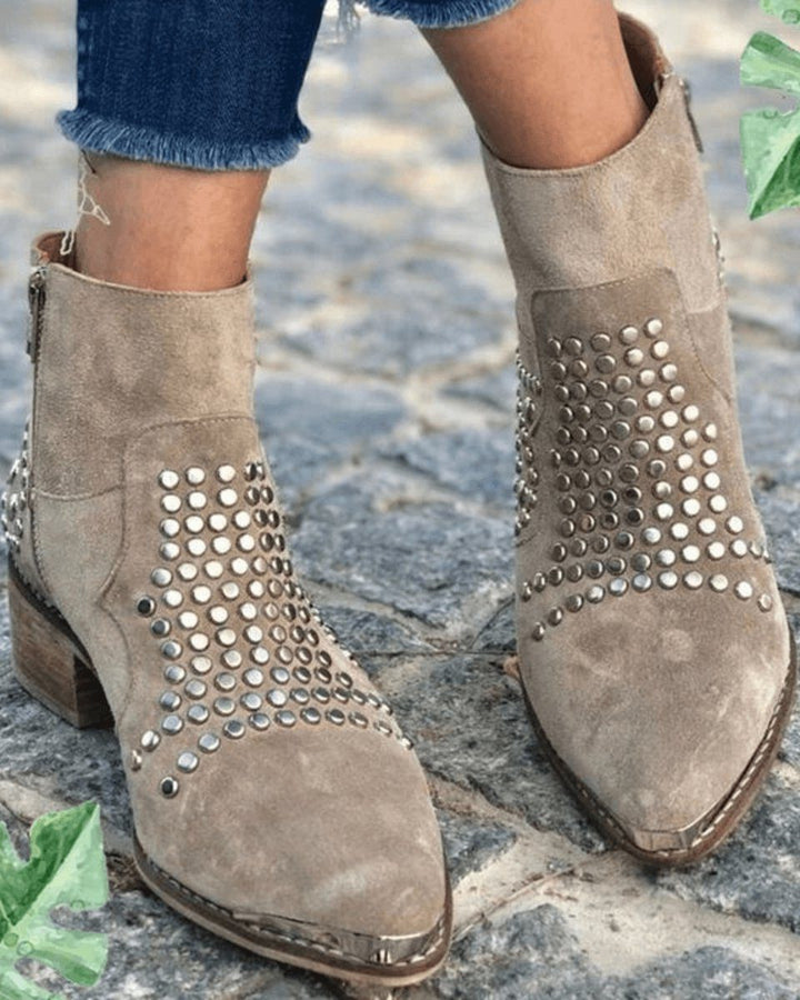 Benedetta | Suede Block Heel Ankle Boots With Studs For Women
