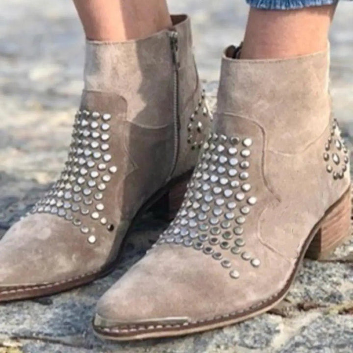 Benedetta | Suede Block Heel Ankle Boots With Studs For Women
