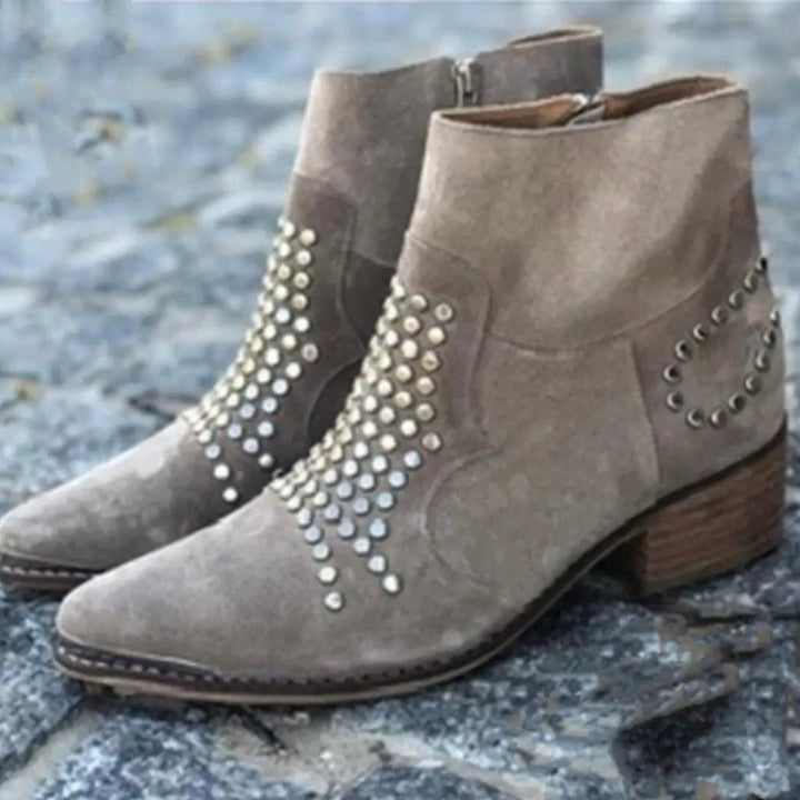 Benedetta | Suede Block Heel Ankle Boots With Studs For Women