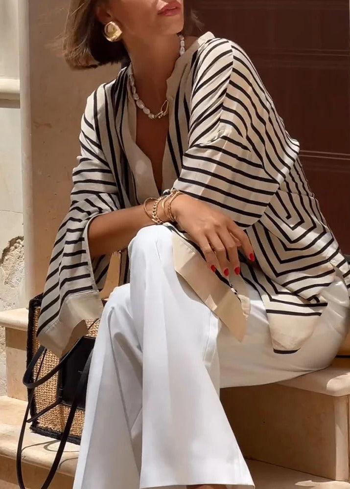 Tina | Coastal Stripe Relaxed Split-Hem Shirt