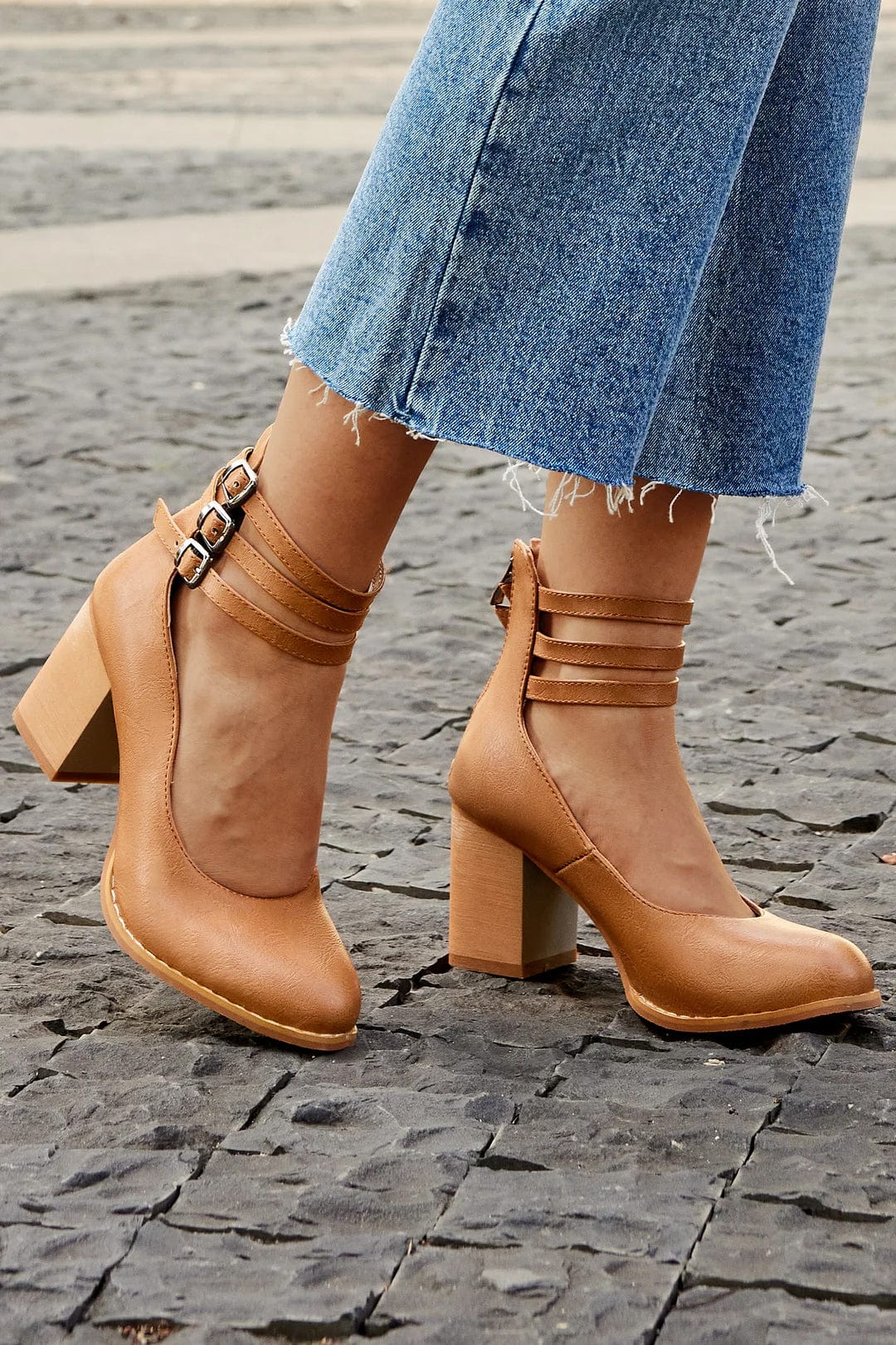 Johanna | Triple Buckle Block Heel Ankle Boots For Women