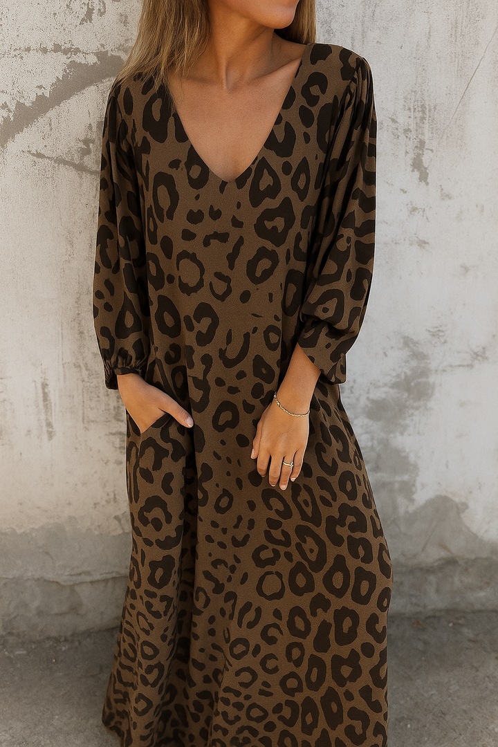 Avril-Wild print long dress with pockets