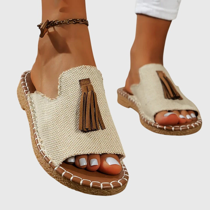 Lorraine | Woven Tassel Slide Sandals For Women