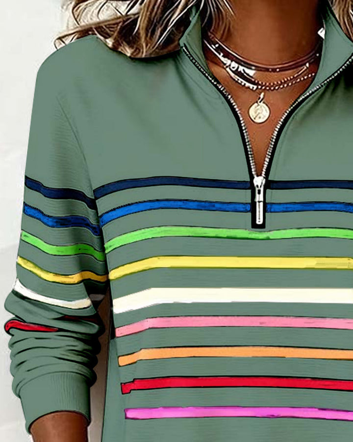 Rosetta | Striped Half Zip Sweatshirt For Women