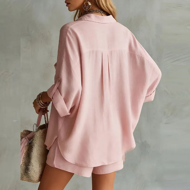Delphine | Linen Oversized Shirt And Shorts Set For Women