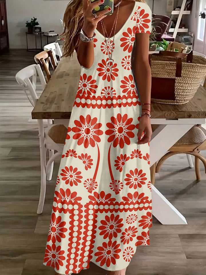 Phoebs-Floral Print Elegant Tropical Print Dress