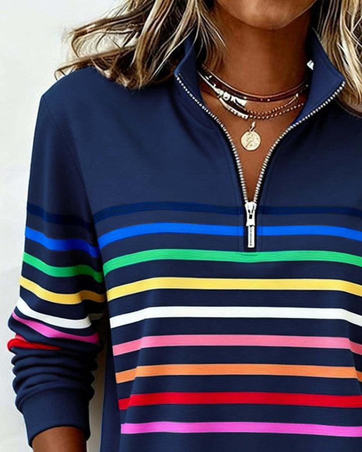 Rosetta | Striped Half Zip Sweatshirt For Women