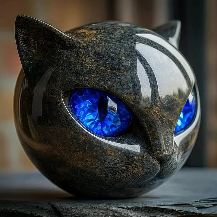 Mystical Black Cat Head Sculpture