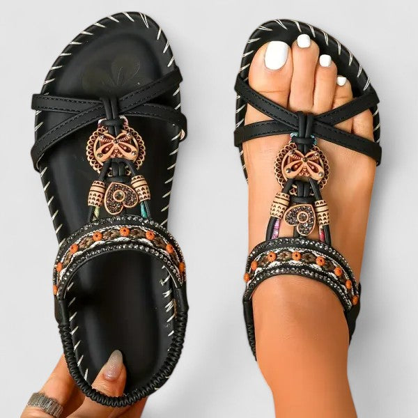 Kelda | Open Toe Beaded Sandals For Women