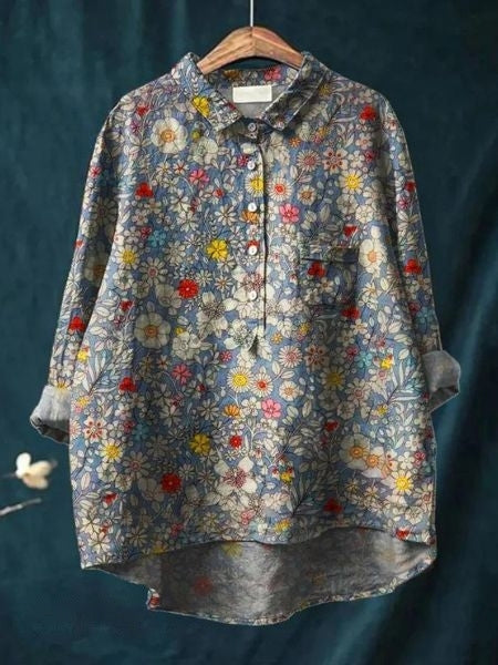 Caroline | Floral Oversized Collar Blouse For Women
