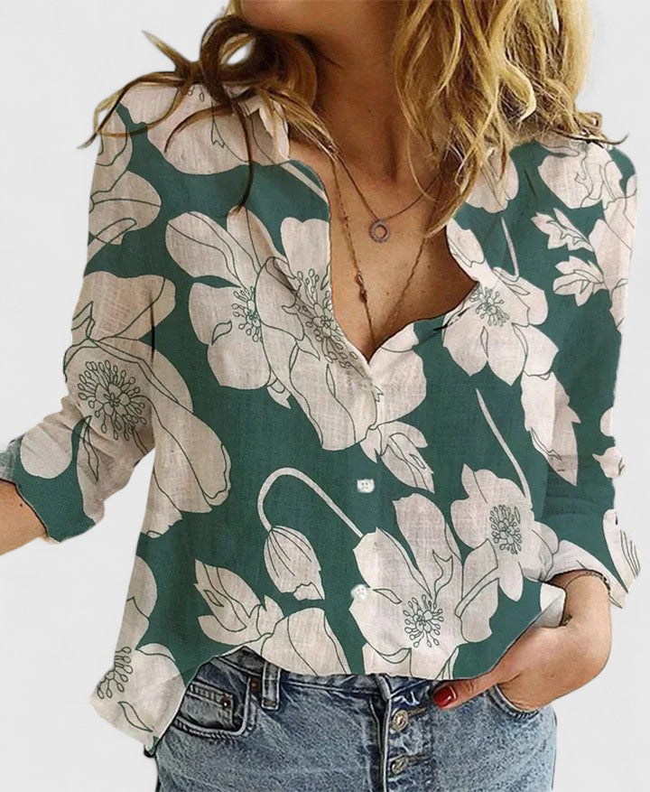 Harper | Lapel Collar Linen Button-Down Shirt For Women