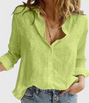 Harper | Lapel Collar Linen Button-Down Shirt For Women