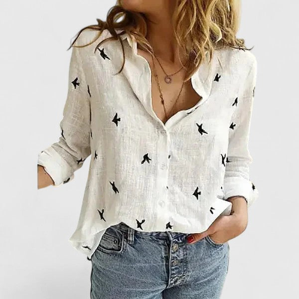 Harper | Lapel Collar Linen Button-Down Shirt For Women