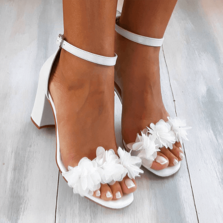 Olive | Floral Block Heel Sandals With Ankle Strap For Women