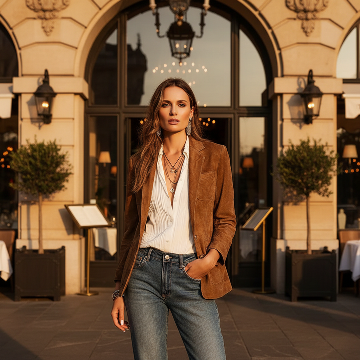Rachel | Button-Down Suede Blazer For Women