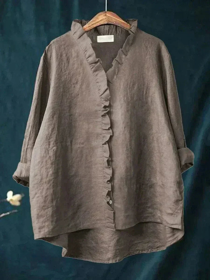 Beverly | Oversized Ruffle Button-Down Linen Blouse For Women
