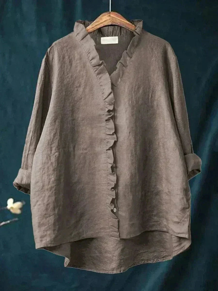 Emery | Linen Ruffle Button-Down Blouse For Women