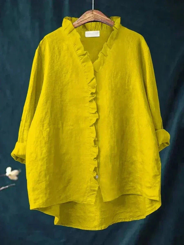 Beverly | Oversized Ruffle Button-Down Linen Blouse For Women