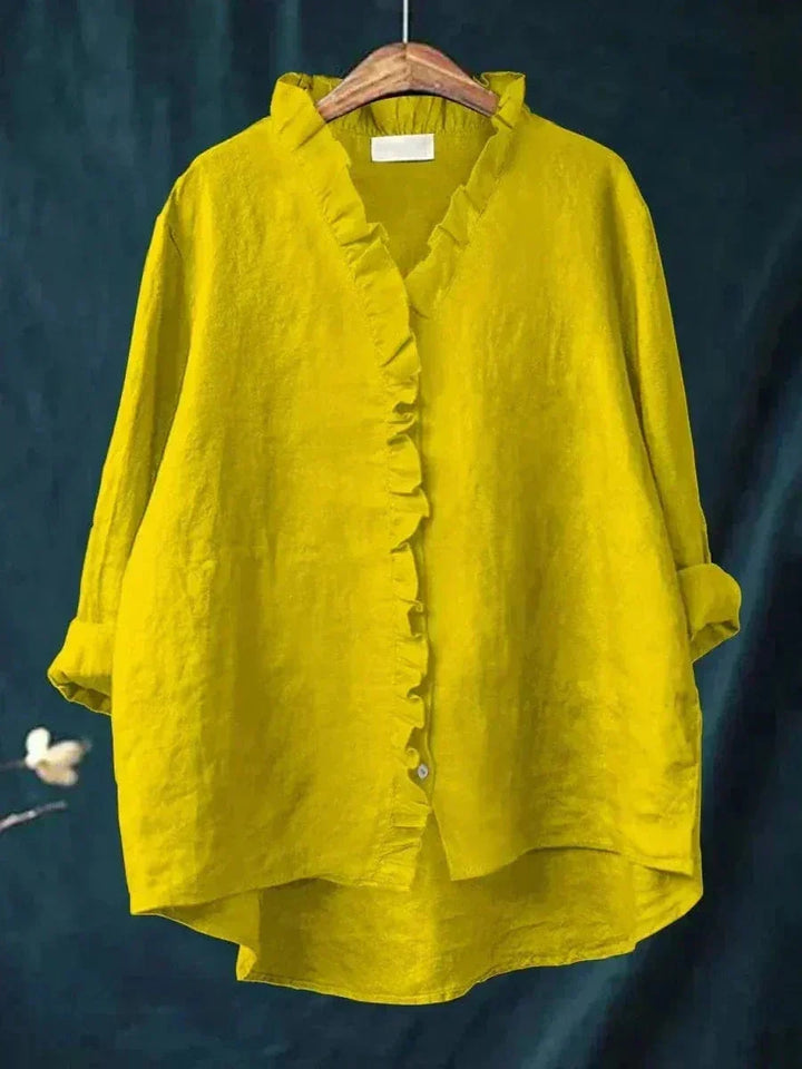 Emery | Linen Ruffle Button-Down Blouse For Women