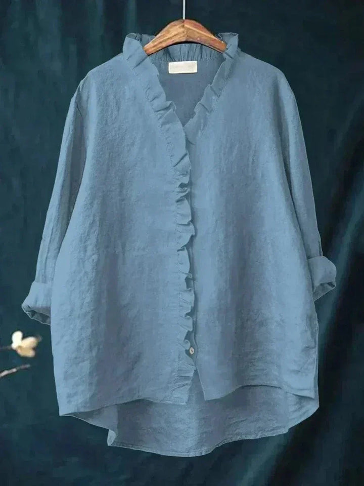 Beverly | Oversized Ruffle Button-Down Linen Blouse For Women