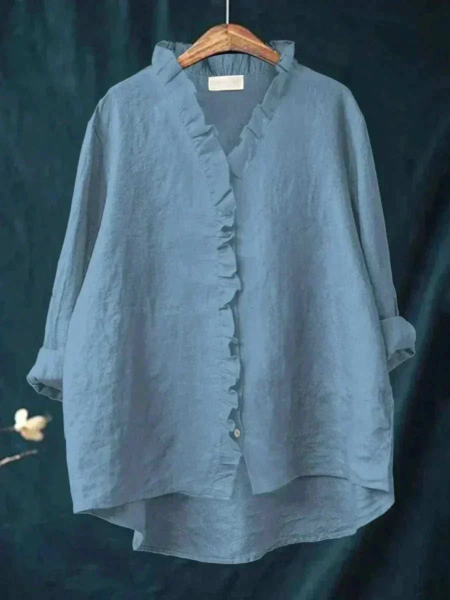 Emery | Linen Ruffle Button-Down Blouse For Women