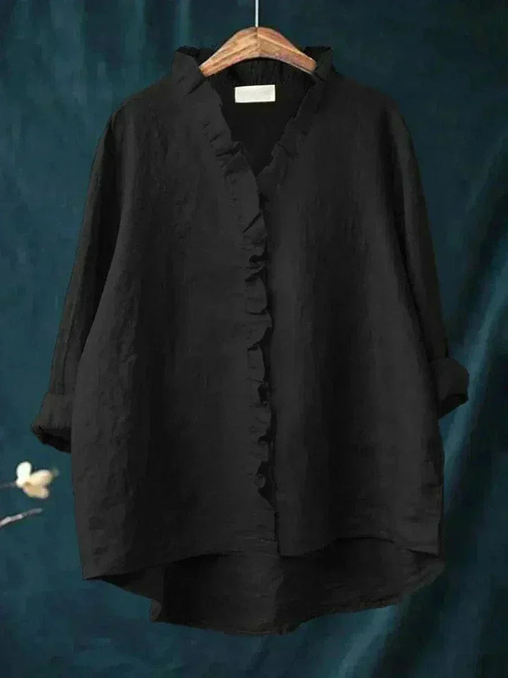 Beverly | Oversized Ruffle Button-Down Linen Blouse For Women
