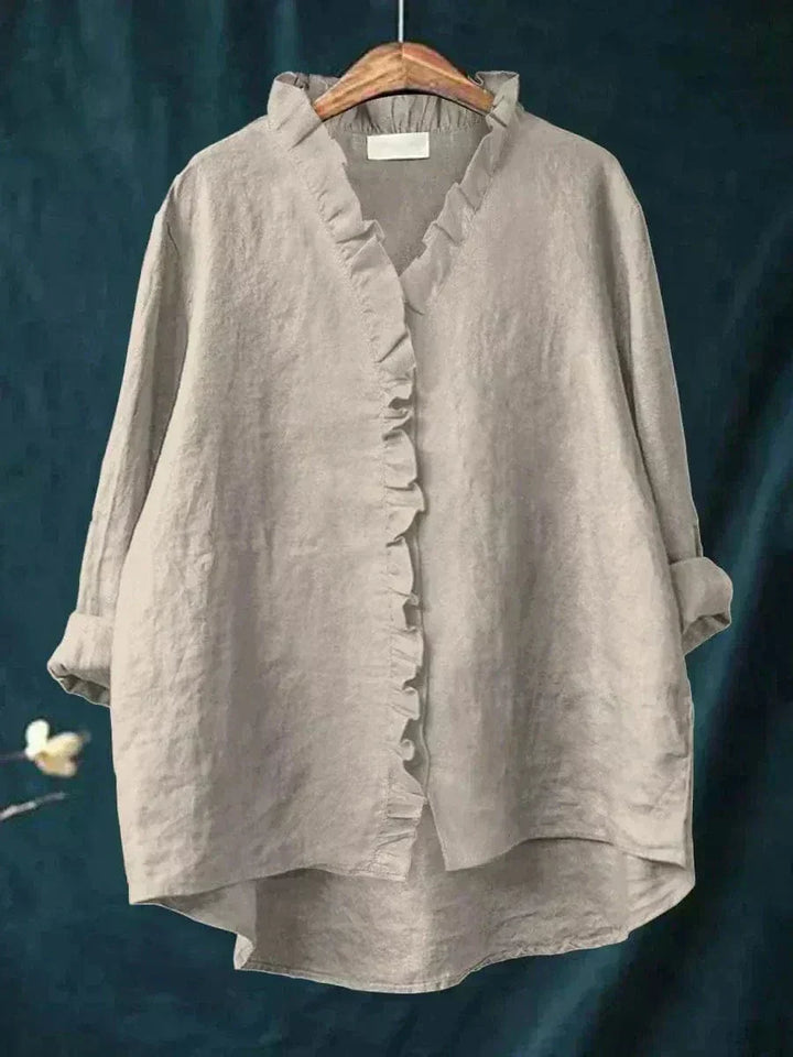 Beverly | Oversized Ruffle Button-Down Linen Blouse For Women