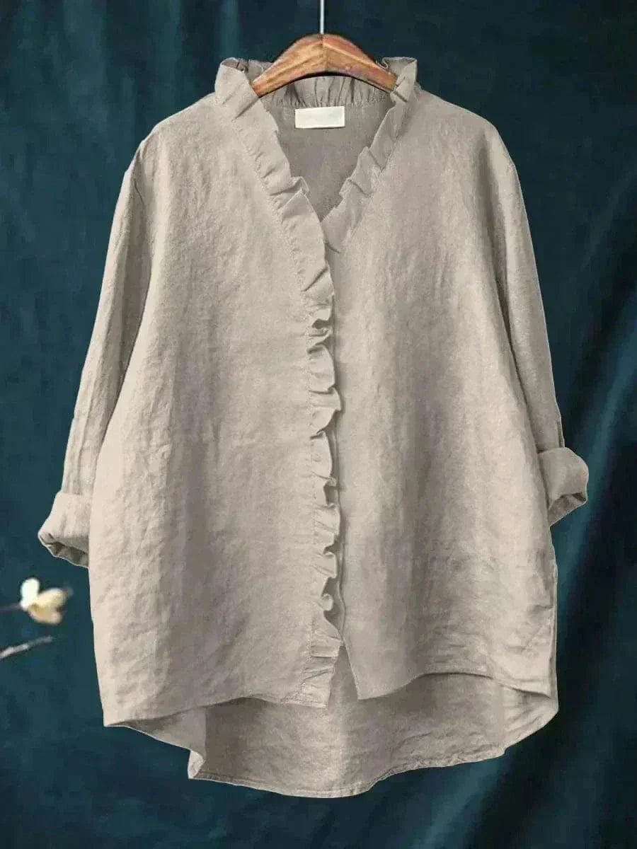 Emery | Linen Ruffle Button-Down Blouse For Women
