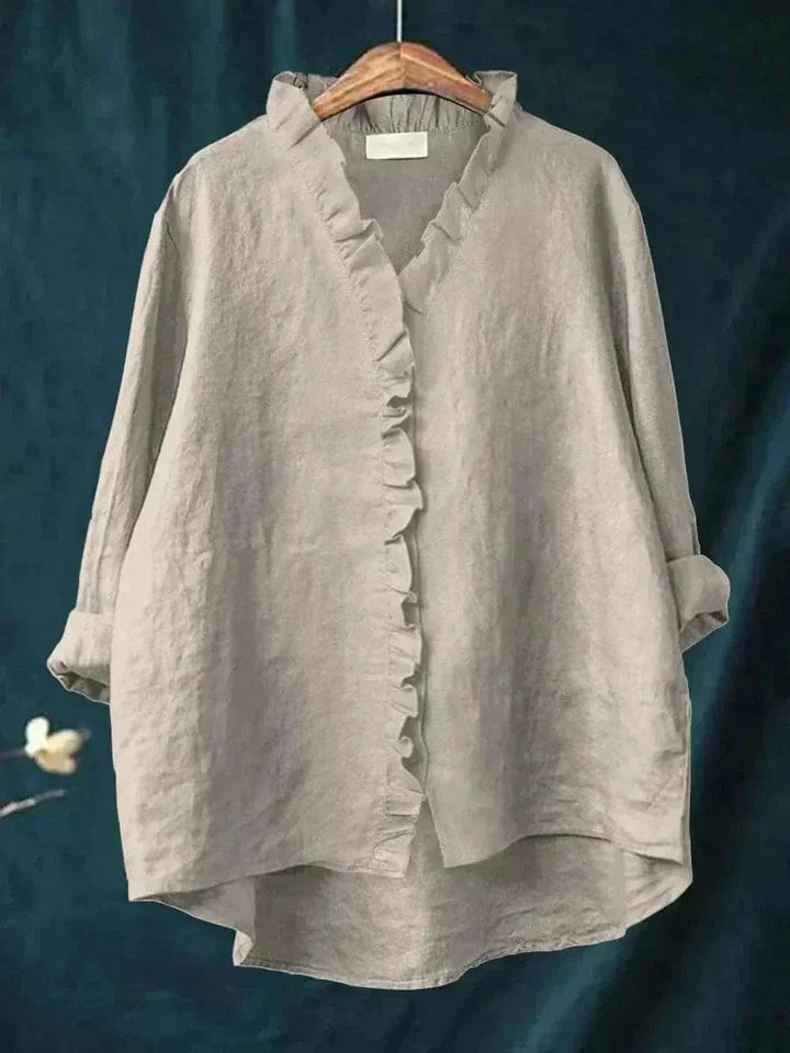 Emery | Linen Ruffle Button-Down Blouse For Women