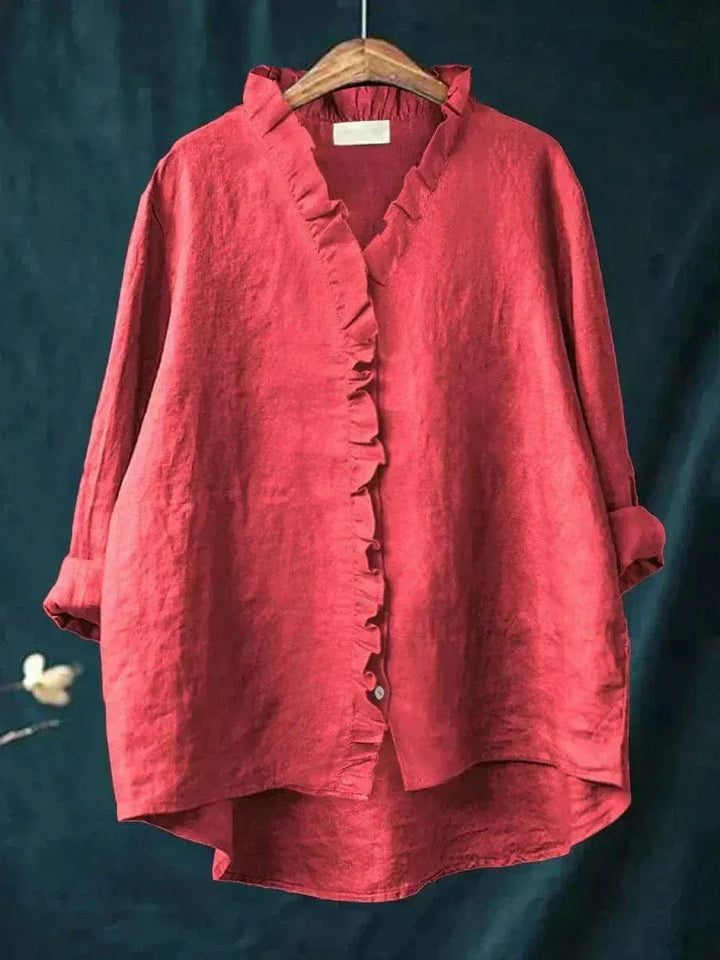 Beverly | Oversized Ruffle Button-Down Linen Blouse For Women