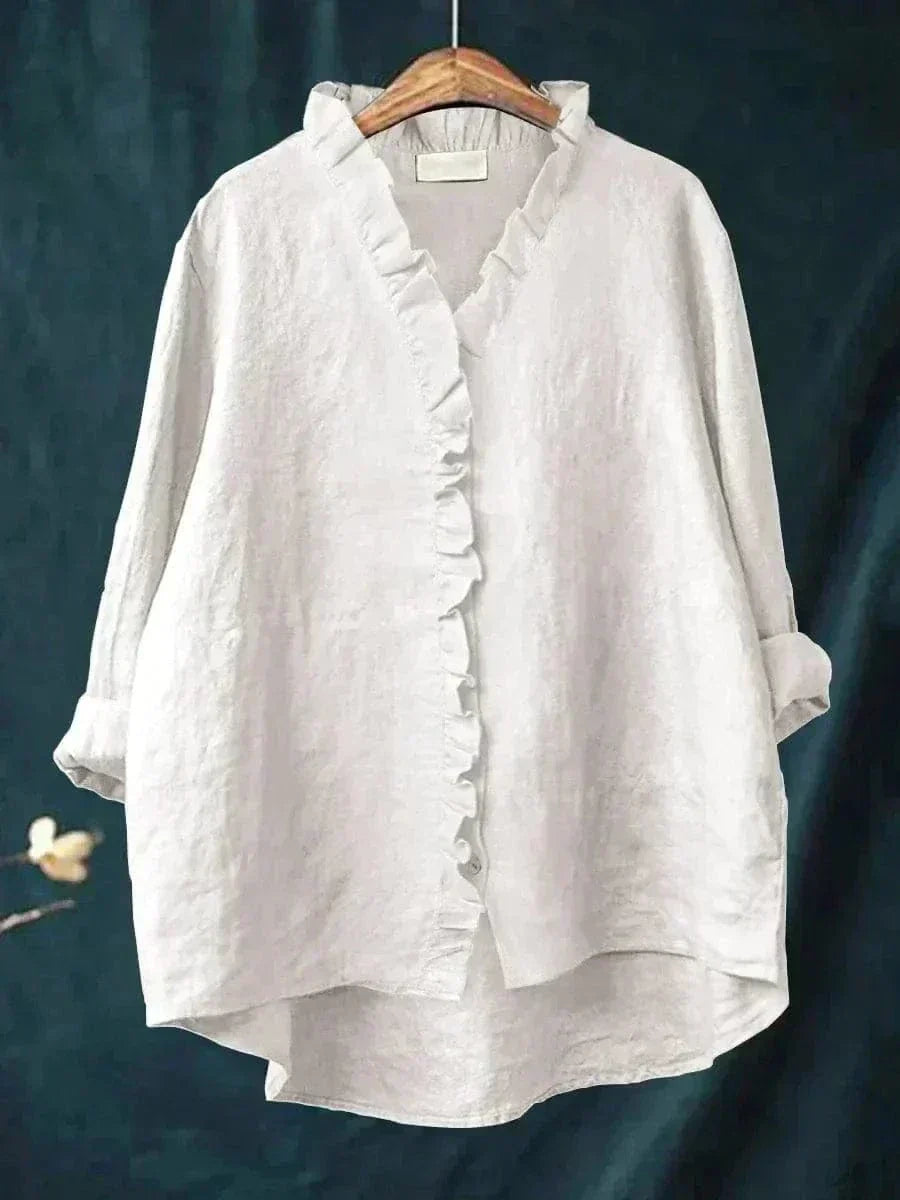 Beverly | Oversized Ruffle Button-Down Linen Blouse For Women