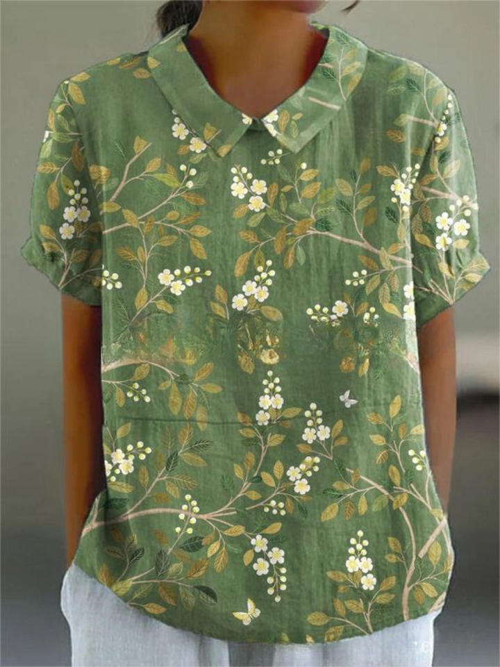 Embroidered Floral Blouse With Collar For Women