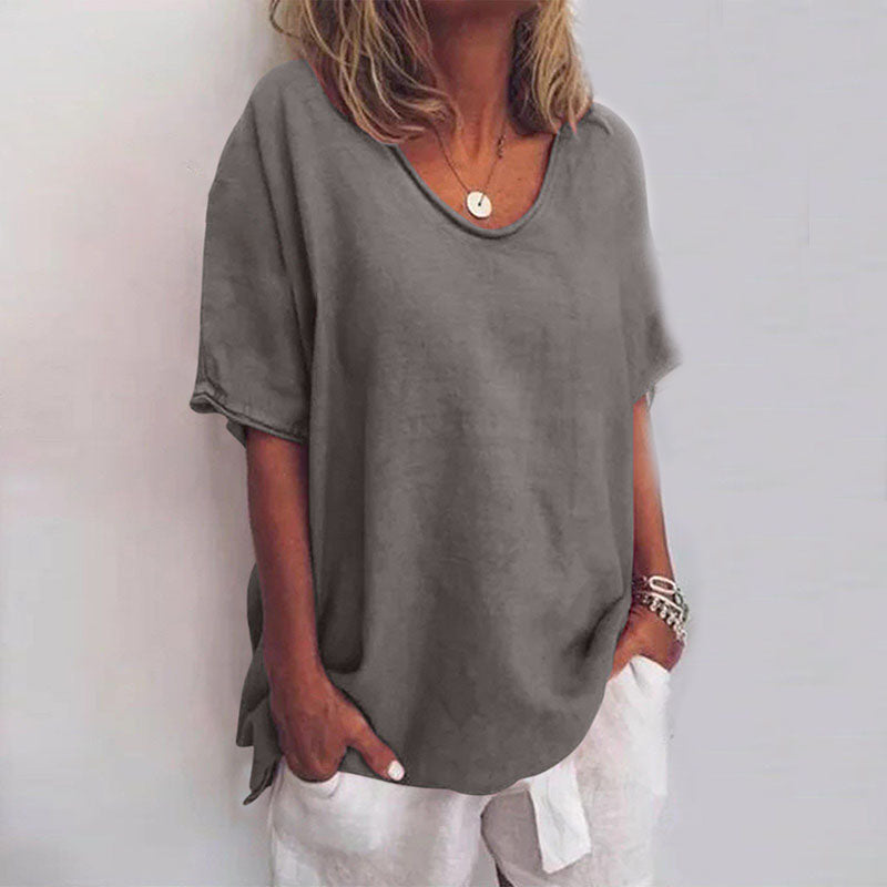 Daphne | Blouse With Scoop Neck And Short Sleeves For Women