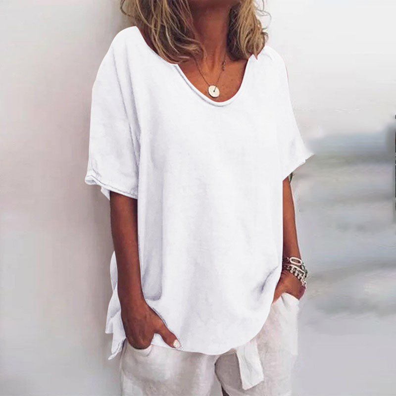 Daphne | Blouse With Scoop Neck And Short Sleeves For Women