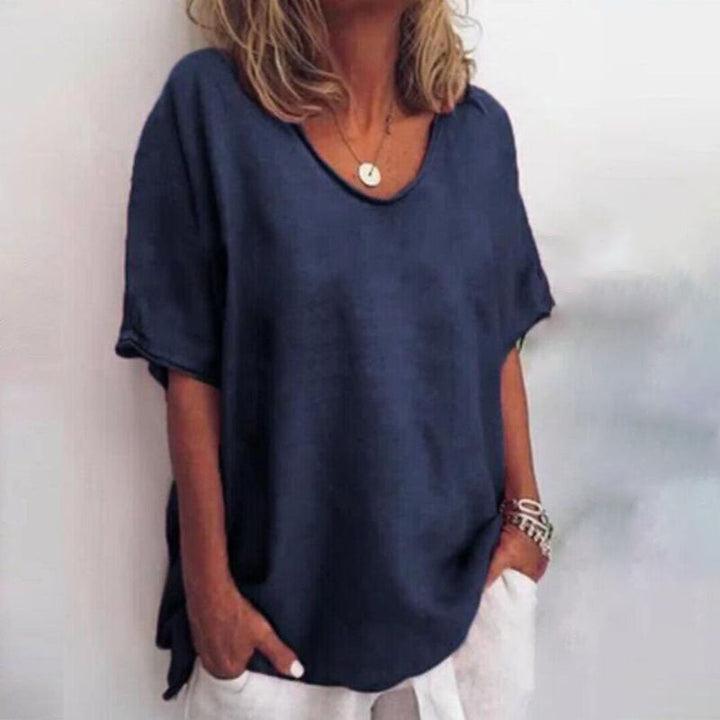 Daphne | Blouse With Scoop Neck And Short Sleeves For Women