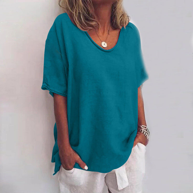 Daphne | Blouse With Scoop Neck And Short Sleeves For Women