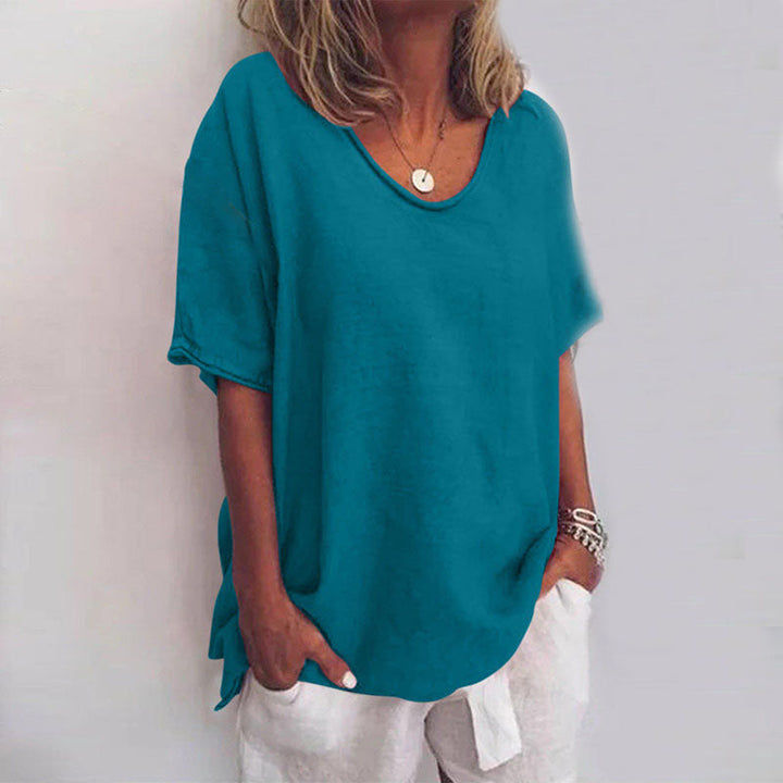Daphne | Blouse With Scoop Neck And Short Sleeves For Women