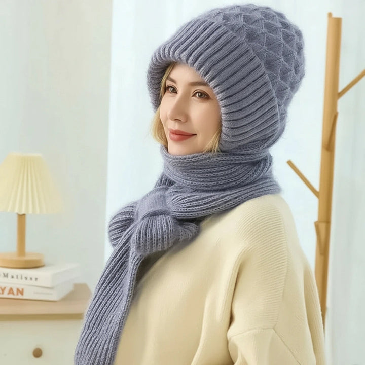 Fleece-lined windproof hat and scarf with integrated ear protection