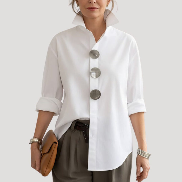 Oversized Blouse With Button-Down Collar For Women