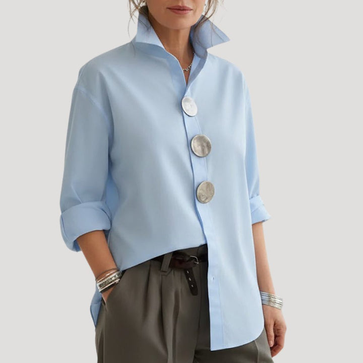 Oversized Blouse With Button-Down Collar For Women
