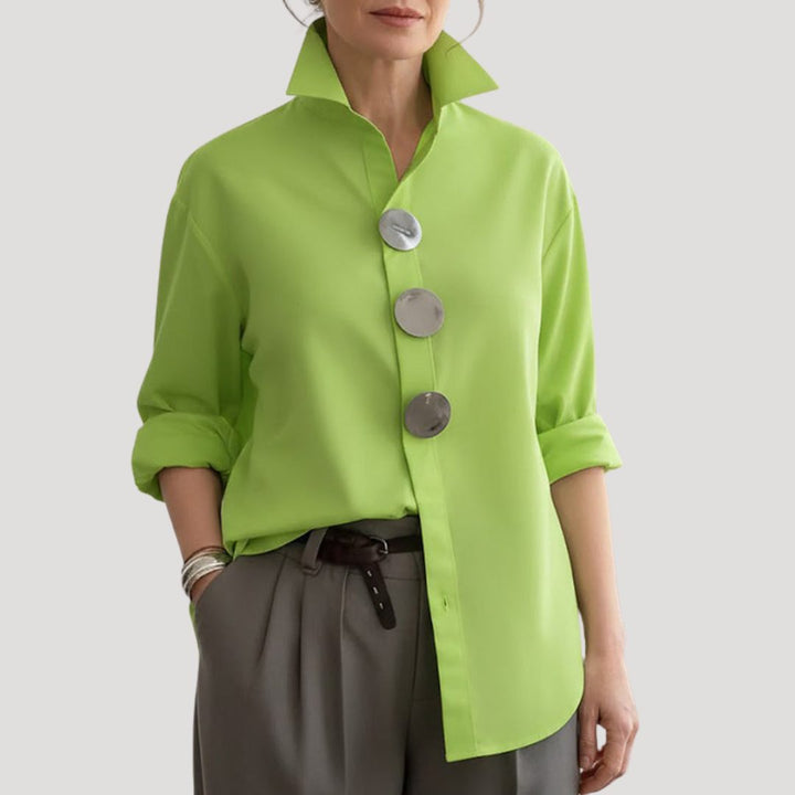 Oversized Blouse With Button-Down Collar For Women