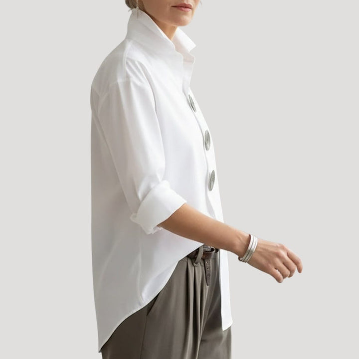 Oversized Blouse With Button-Down Collar For Women