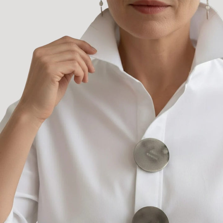 Oversized Blouse With Button-Down Collar For Women