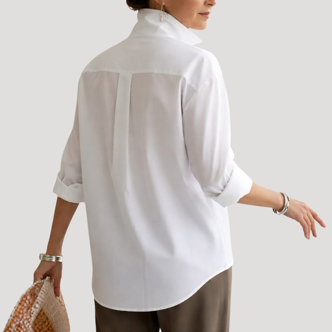 Oversized Blouse With Button-Down Collar For Women