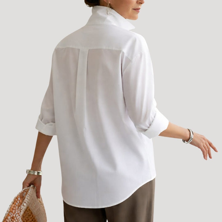 Oversized Blouse With Button-Down Collar For Women