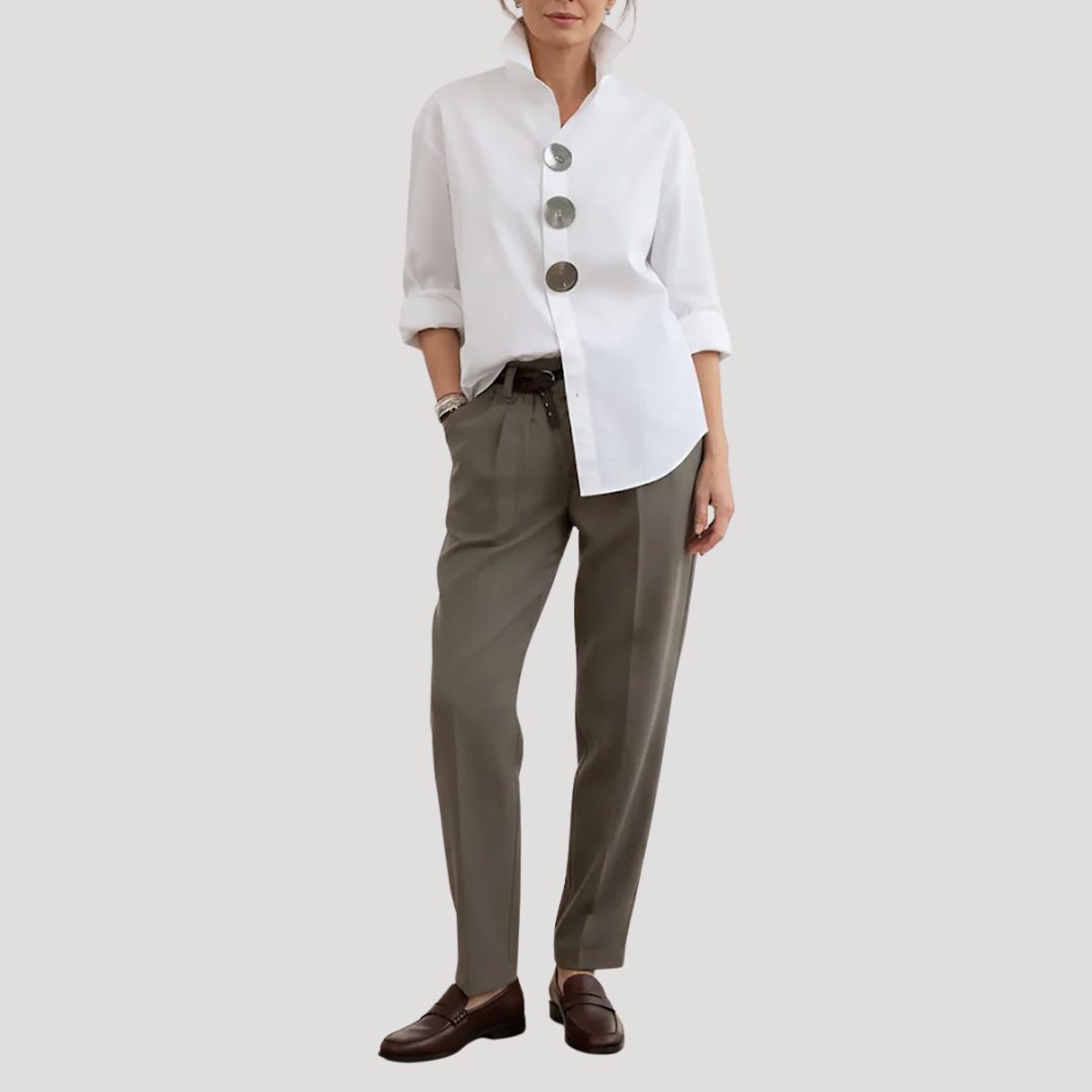 Oversized Blouse With Button-Down Collar For Women